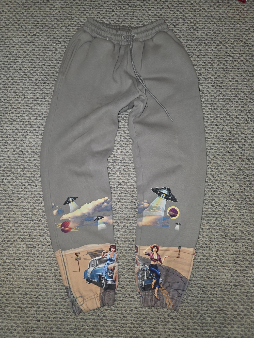 Saint Giovanni Gray Graphic Jogger Pants with Retro Space Print